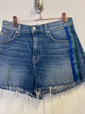 Hudson Jeans Blue Denim Shorts with Blue and Teal Stripes